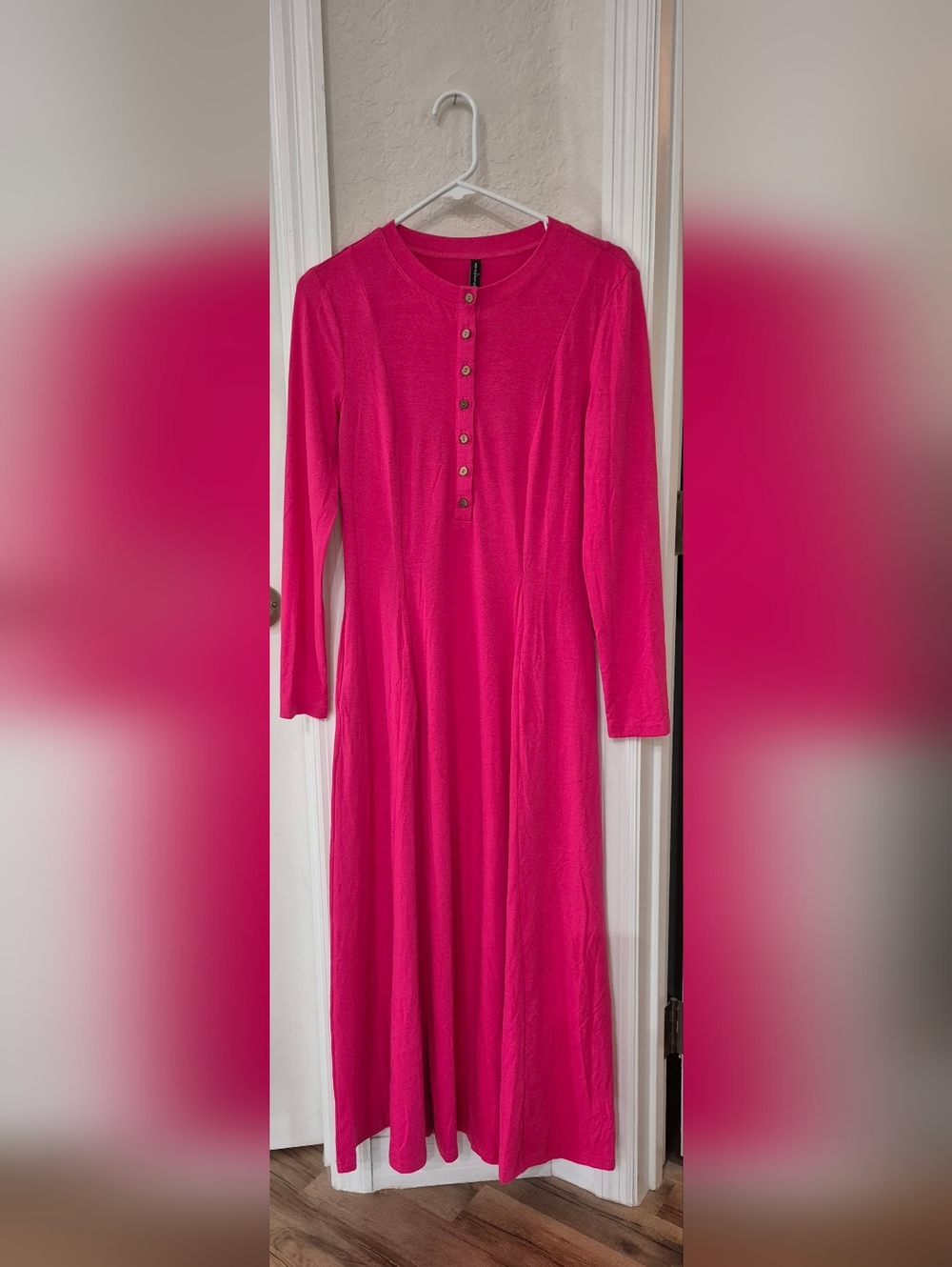 Pretty Garden-Fuchsia Maxi Dress with Button-Placket